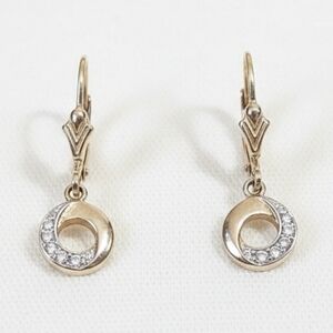 Gold Sterling Silver Natural Diamond Dangle Earrings